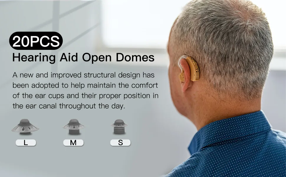 GBARAN Hearing Aid Domes 20pcs Hearing Aid Open Domes Suitable for Weople with Moderate Hearing Loss-L - hearing aid domes 01