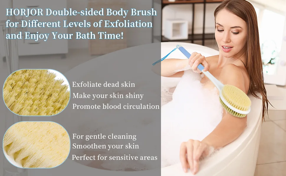 HORJOR Back Scrubber Brush Shower Brush with Long Handle Exfoliating Back Brush Wet or Dry Bath Brush for Men Women - product information 1