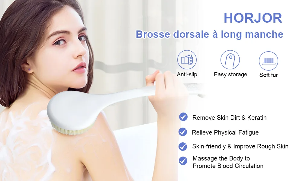 HORJOR Back Scrubber Shower Brush with Long Handle Back Scrubbers for Use in Shower Bath Brush for Men and Women - back scrubbers for use in shower