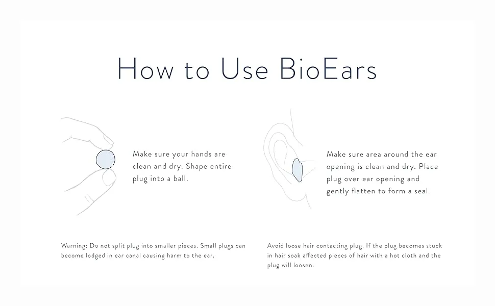 BioEars Soft Silicone Earplugs with ACTIValoe. Premium silicone. Protection from Water and Noise 3 Count (Pack of 1) - How to use: Make earplug into a ball and place over ear opening and gently flatten to form a seal.