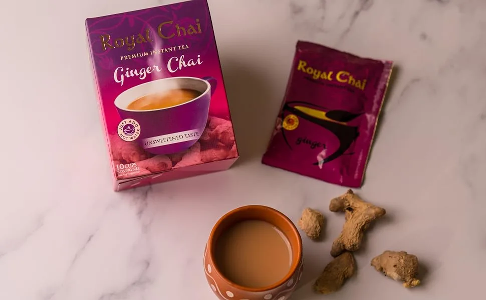 Royal Chai Ginger Instant Indian Tea Unsweetened Ginger 10 Count (Pack of 1) Unsweetened - Ginger
