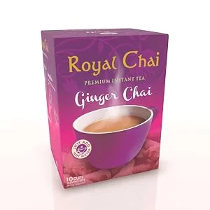 Royal Chai Ginger Instant Indian Tea Unsweetened Ginger 10 Count (Pack of 1) Unsweetened - Royal Premium Instant Tea Ginger Chai