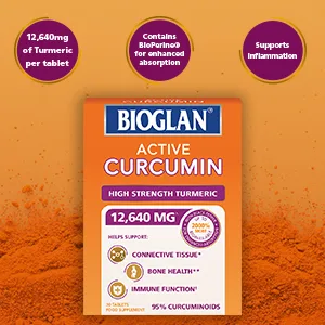 Bioglan Active Curcumin High Strength Turmeric extract 1 month supply - 30 Tablets - Bioglan, Curcumin,Turmeric,Extract,Active,Inflammation,Immune function,Bone health,Copper,Tissue