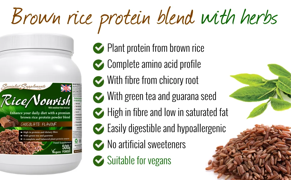 Specialist Supplements RiceNourish Chocolate Flavour Protein Powder 500g - Rice protein powder with herbs
