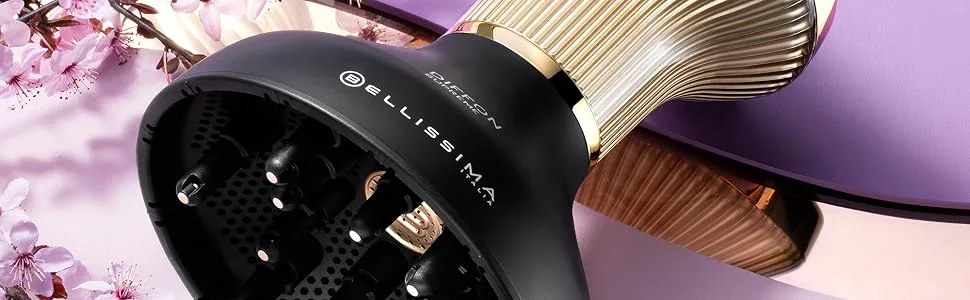 Bellissima Diffon Supreme Hot Air XL Diffuser (3 Air/Temperature Combinations Diffuser and Hairdryer in A Single Tool Ceramic & Argan Oil Technology Voluminous Curls) 770 W UK Plug Diffon Supreme XL Diffuser Black/Gold - Bellissima Diffon Supreme