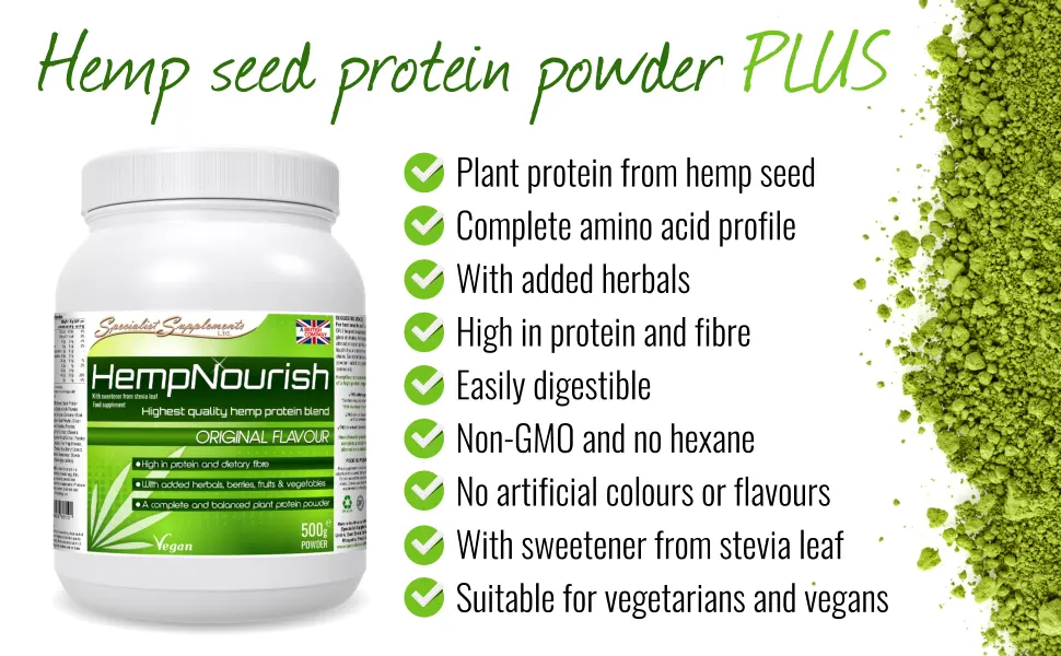 Specialist Supplements HempNourish Protein Powder 500g - hemp seed protein powder, vegan protein, plant protein, vegan diet, vegan nutrition, complete amino