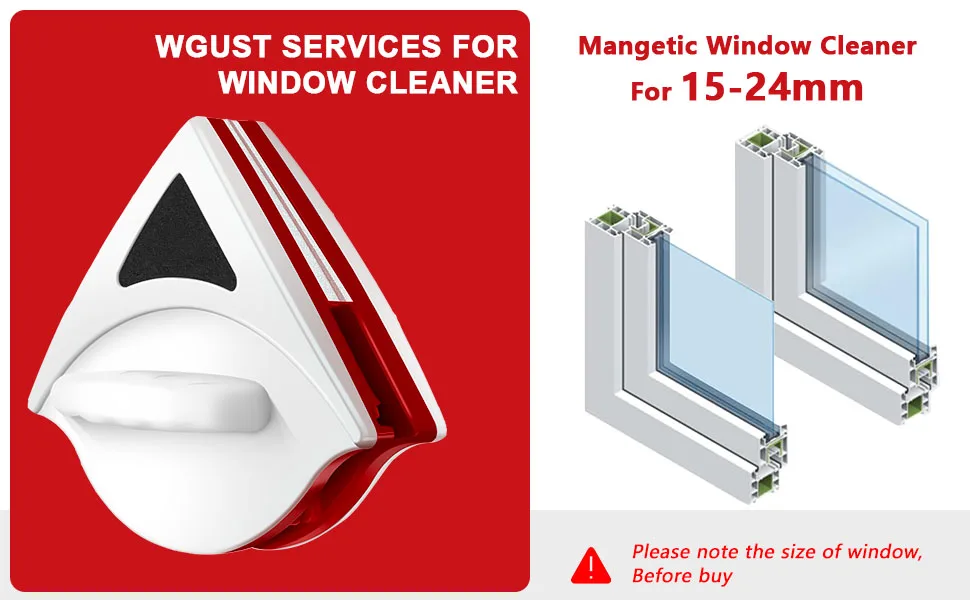 Magnetic Window Cleaner for Double Layer Windows Enhanced Powerful Magnets Double-Sided Window Cleaning Tool Anti Drop Scratch Free and Water Storage (Red 15-24mm) - product information 2