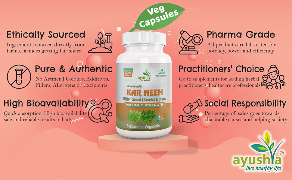 Ayushya Karneem (Karela Neem) Capsule 60 Capsules Natural (Pack of 1) - KarNeem Capsule