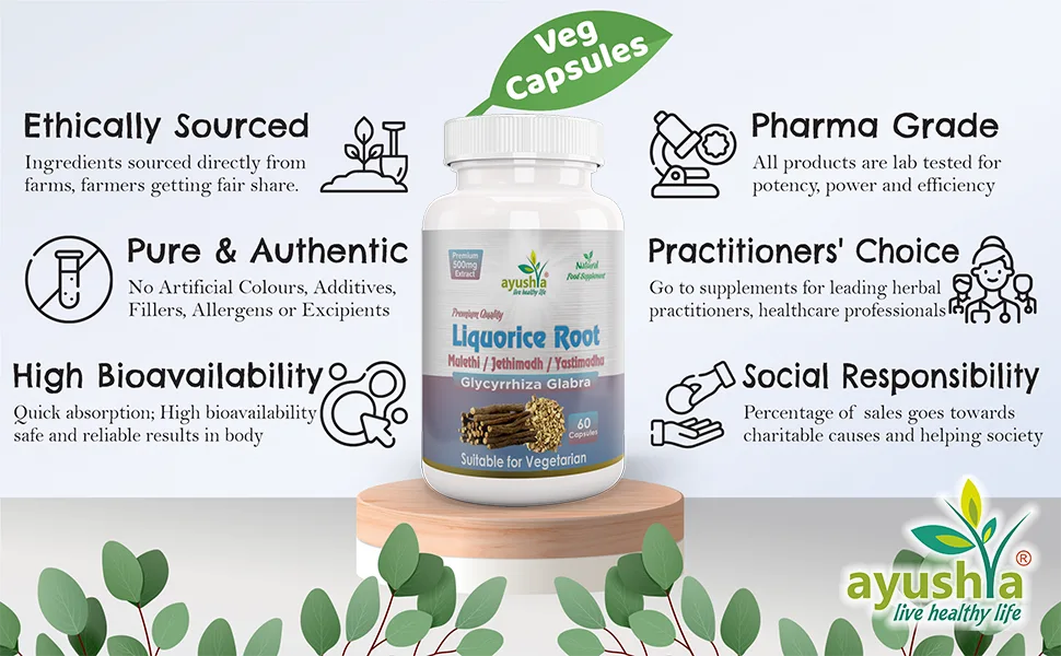 Ayushya Liquorice Root Capsule (Yastimadhu - Mulethi - Jethimadh) 60 Capsules Natural - Liquorice Root Capsule