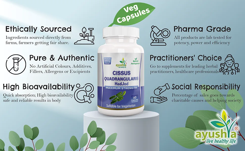Ayushya Cissus Quadrangularis (Hadjod) Capsule 60 Capsules Natural - Cissus Quadrangularis Capsule