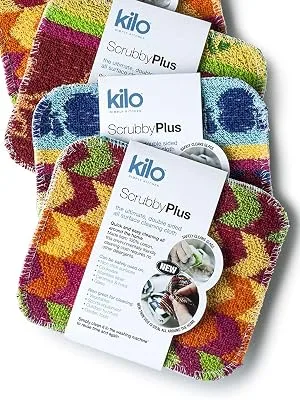 Kilo Scrubby Plus-Non-Scratch Scourer with Delicate Cleaning Cloth Side Multi-Purpose-Set of 4 Colour One Size 17x14cm 17x14cm Set of 4 - Kilo scrubby sponge
