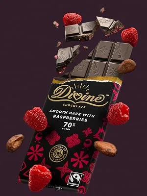 Divine 70% Dark Chocolate with Raspberries 90g Dark Raspberries - Exploding Bar