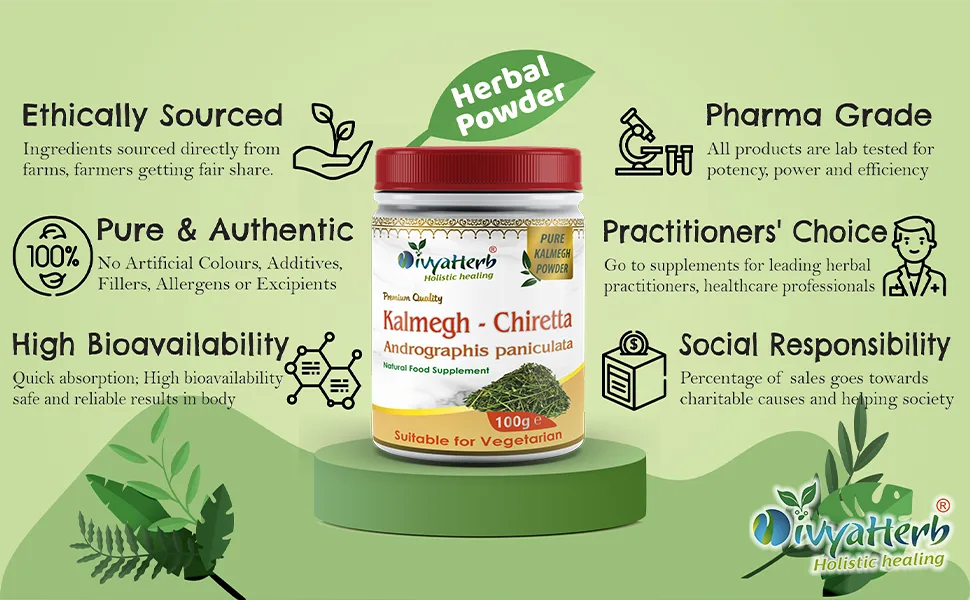 DivyaHerb Andrographis Kalmegh Powder Natural - Kalmegh Powder