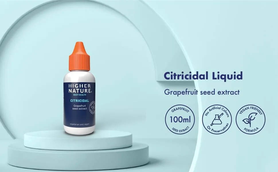 Higher Nature - Citricidal Grapefruit Seed Extract - Digestive Support - Made with Grapefruits - Gluten Free - Vegetarian & Vegan - 100ml 100 ml (Pack of 1) - Citricidal Liquid 100ml