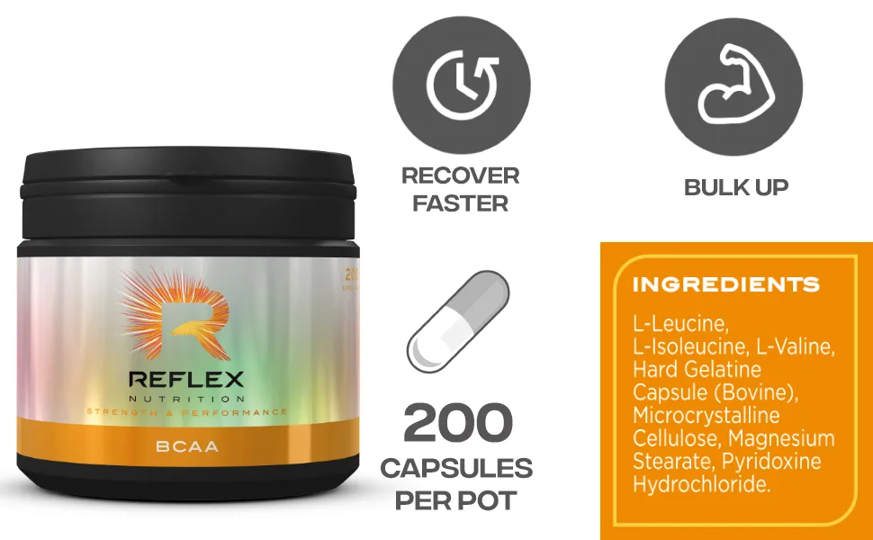 Reflex Nutrition BCAA Capsules Branched Chain Amino Acids (BCAA) L-Leucine L-Isoleucine & L-Valine (200 Caps) 200 Count (Pack of 1) - product information 2