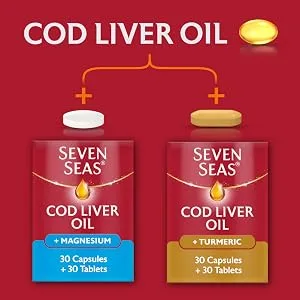 Seven Seas Cod Liver Oil Tablets With Omega-3 Fish Oil One A Day 60 Capsules EPA & DHA With High Strength Vitamin D & A 60 Count (Pack of 1) Cod Liver Oil Regular - Also available with even more ingredients.