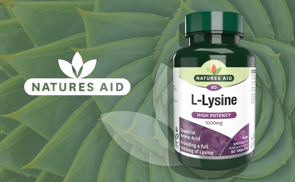 Natures Aid L-Lysine 1000 mg High Potency Essential Amino Acid Vegan 60 Tablets - natures aid l-lysine