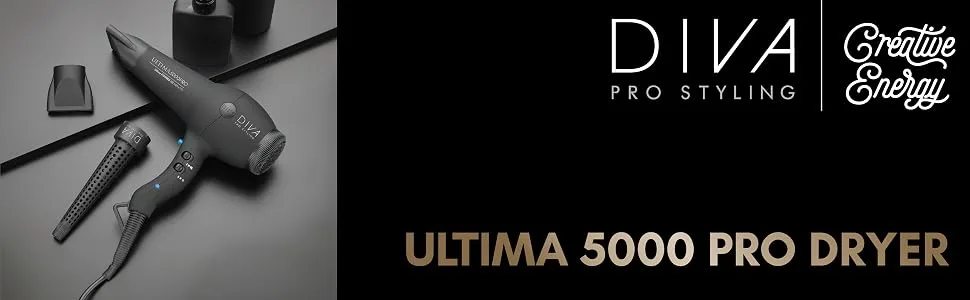 Diva Pro Styling Ultima 5000 Pro Dryer 2200W Professional Hairdryer with Ionic Conditioning Black Black Single - Diva Ultima 5000 pro dryer black