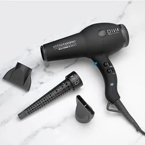 Diva Pro Styling Ultima 5000 Pro Dryer 2200W Professional Hairdryer with Ionic Conditioning Black Black Single - ultima black