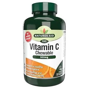 Natures Aid Chewable Vitamin C 500 mg Sugar Free Suitable for Vegans 100 Tablets 100 Count (Pack of 1) - Vitamin C Chewable