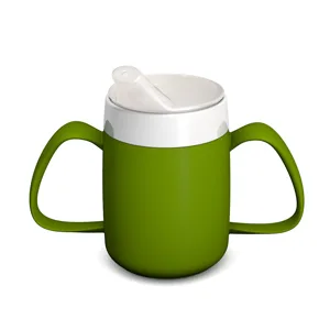 Ornamin two handled mug 220 ml red with spouted lid small opening | ergonomic plastic mug with two handles firm hold also for shaky hands | drinking aid cup for the care feeding cup - Ornamin;melamine;quality;mug;cup;colourful;care;caretaker;dishes;tableware;disease;handicap;Germany