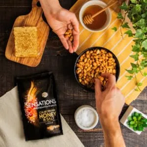 Sensations Balsamic Vinegar & Caramelised Onion Thick Cut Vegetarian Potato Crisps Sharing Bag 150g Single - Sensations Nuts Honey California