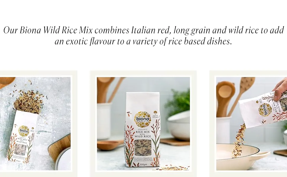 Biona Organic Wild Rice Mix 500g - combines Italian red, long grain and wild rice to add an exotic flavour to rice based dishes
