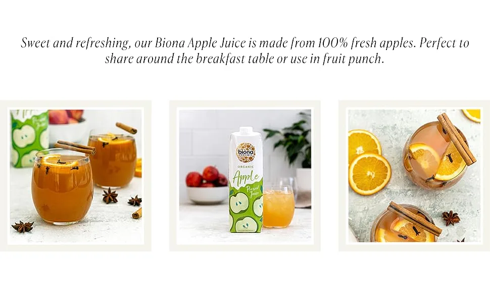 Biona Organic Pressed Apple Juice 1 Litre - perfect to share around the breakfast table or use in fruit punch