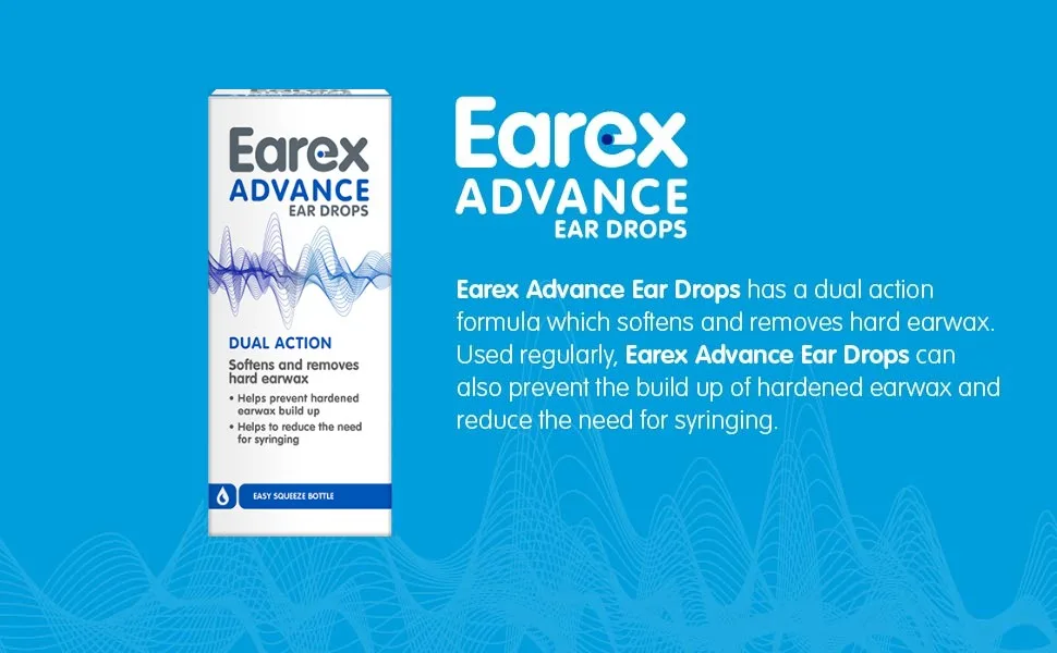 Earex Advance - removes hard ear wax- prevent ear wax build up - easy squeeze bottle - 12ml - Earex Advance Pack Shot
