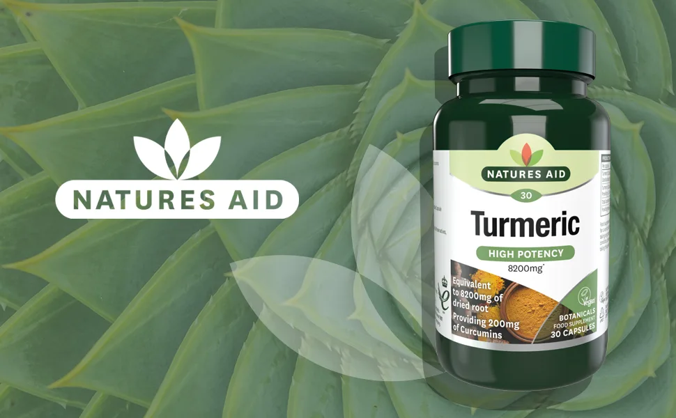 Natures Aid Turmeric 8200 mg High Potency Extract plus Whole Herb 200mg Curcumins Vegan 60 Capsules - natures aid turmeric capsules