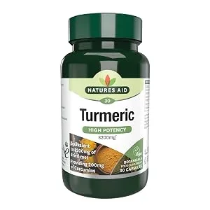 Natures Aid Turmeric 8200 mg High Potency Extract plus Whole Herb 200mg Curcumins Vegan 60 Capsules - natures aid turmeric with curcumin capsules