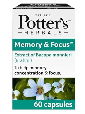 Potter's Herbals Memory & Focus | 60 Easy-to-Swallow Capsules | Contains Bacopa Monieri | To Help Support Concentration And Memory And Focus - Memory and focus