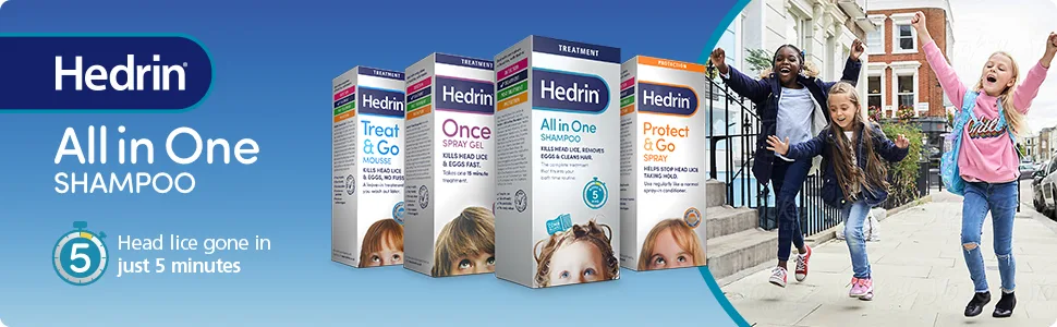 Hedrin Head Lice Shampoo and Comb Kit Kills Head Lice and Eggs in 5 Minutes - 4 Treatments uitable for Adults and Children - Formerly All-in-One - Packaging May Vary - 100ml - Head Lice Treatment, Nits treatment