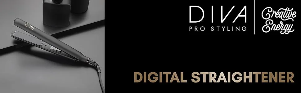 Diva Pro Styling Digital Straightener and Styler Onyx with Macadamia Argan Oil and Keratin Infused Ceramic Plates - Diva Intelligent Digital Straightener Styler Black Onyx