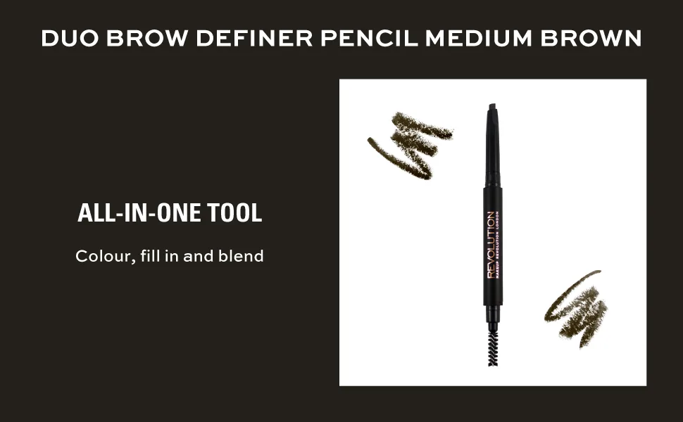 Makeup Revolution Duo Brow Definer Pencil Add Definition Includes Brush Medium Brown - Revolution Duo Brow Definer Pencil Medium Brown 01