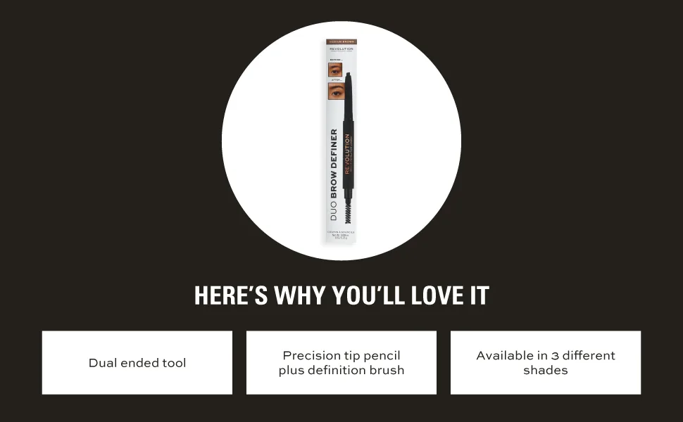 Makeup Revolution Duo Brow Definer Pencil Add Definition Includes Brush Medium Brown - Revolution Duo Brow Definer Pencil Medium Brown 02