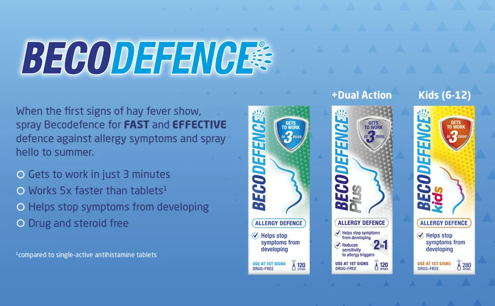 Becodefence Plus Nasal Spray Gets to Work in 3 Minutes NonDrowsy 120 Sprays 20 ml 20 ml (Pack of 1) Plus Allergy - Becodefence products