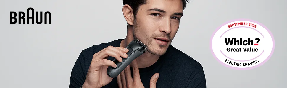 Braun Series 3 Electric Shaver For Men with Precision Beard Trimmer UK 2 Pin Plug 300 Black Razor Rated Which Great Value - S3 300