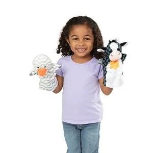 Melissa & Doug Barn Buddies Hand Puppets Set of 6 (Cow Sheep Horse Duck Chicken Pig) - image