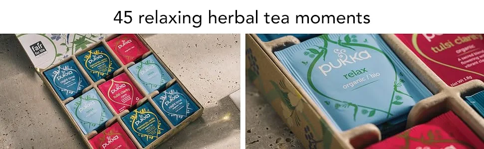 Pukka Herbs | Relax Herbal Tea Selection Box  | 9 Flavours | 45 Sachets  | Lavender Tea | Chamomile Tea | Relaxing Gift | Organic Herbal Tea Relax Box - herbal tea gift