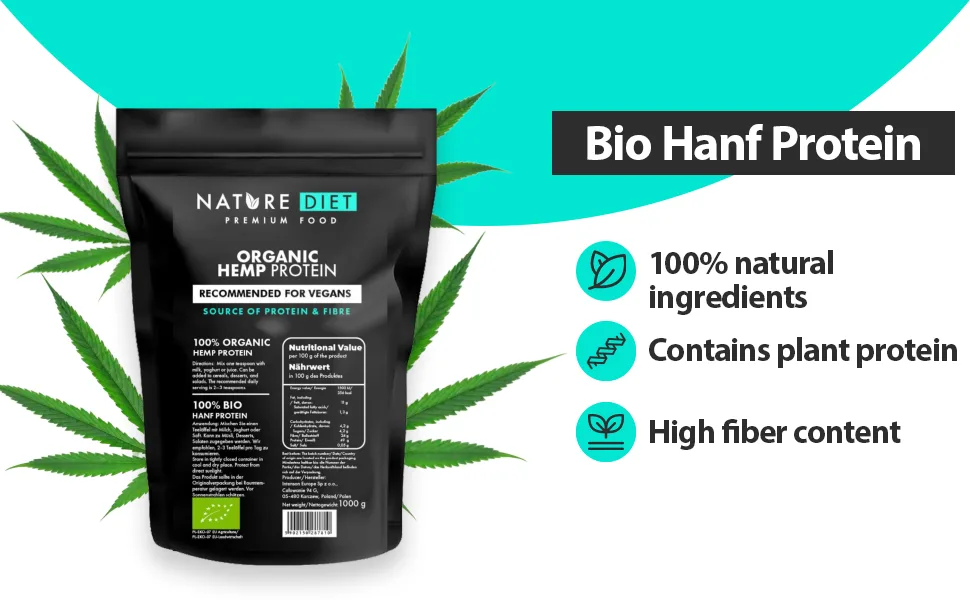 Nature Diet - Organic Hemp Protein 1000g Vegan Protein Powder Plant-Based Bio Hemp Protein - Bio Hemp Protein 2