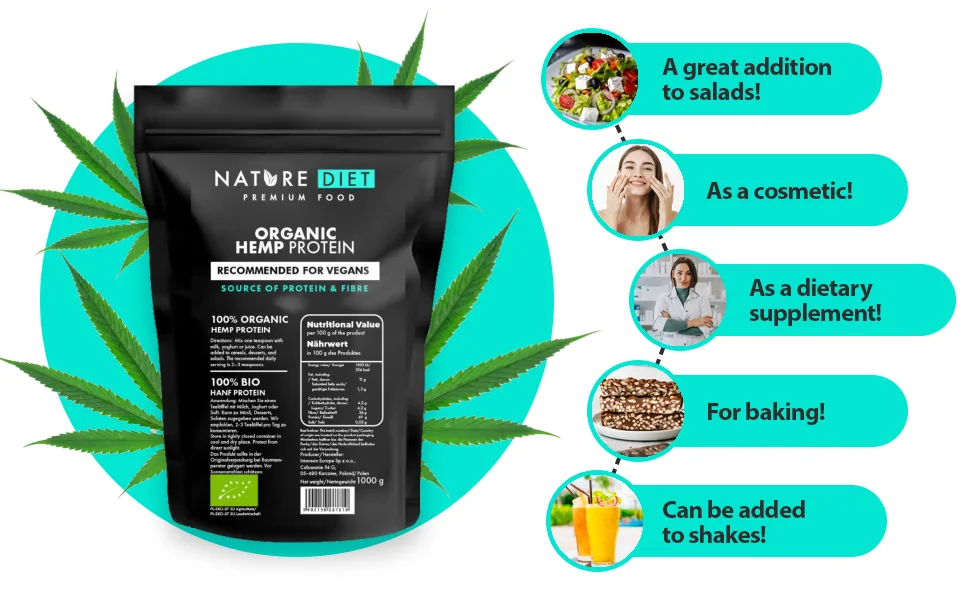 Nature Diet - Organic Hemp Protein 1000g Vegan Protein Powder Plant-Based Bio Hemp Protein - Bio Hemp Protein 4