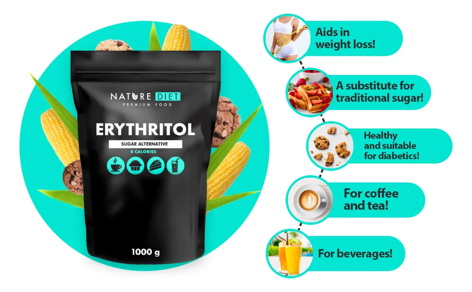 Nature Diet - Erythritol 1000 g Natural Sweetener Zero Calories Sugar Replacement Sugar Substitute 1 kg (Pack of 1) - Erythritol 4