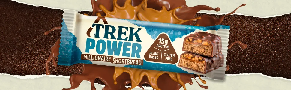 TREK Protein Power Bar Chocolate Orange - Plant Based - Gluten Free - Vegan Snack - 55g x 16 bars Choc single - millionaire shortbread