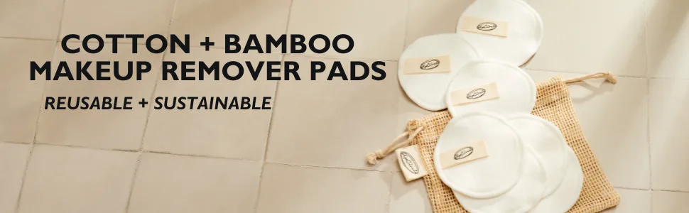 UpCircle Reusable Cotton + Bamboo Makeup Remover Pads (7pcs) with Washable Laundry Bag - Triple-Layered and Eco Friendly - for All Skin Types - reusable makeup remover pads