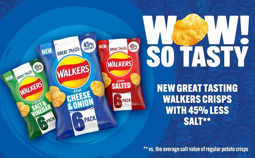 Walkers Less Salt Lightly Salted 45G Red Lightly Salted 45 g (Pack of 1) - walker less salt crisps snacks low fat
