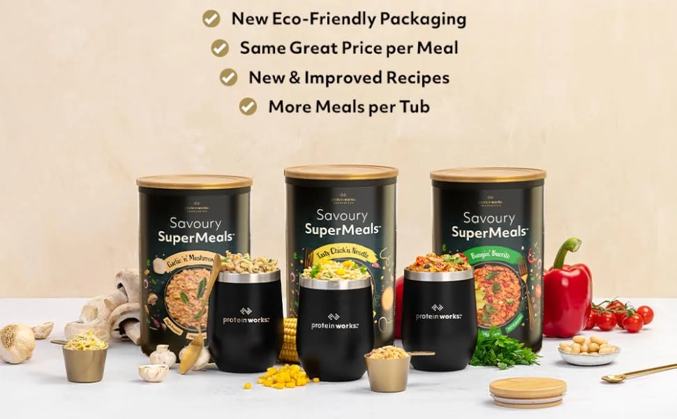 Protein Works - Savoury SuperMeals Vegan & High Protein 26 Vitamins and Minerals Mac 'n' Cheeze 10 Meals Mac 'n' Cheeze 900g - supermeal feature