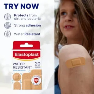 Elastoplast Water Resistant Plastic Plasters (20 Pieces) Dirt and Water-Resistant Plasters Plasters Waterproof First Aid Plasters Strong Adhesion with Non-Stick Wound Pad Breathable Material Tan 20 Count (Pack of 1) - product information 3