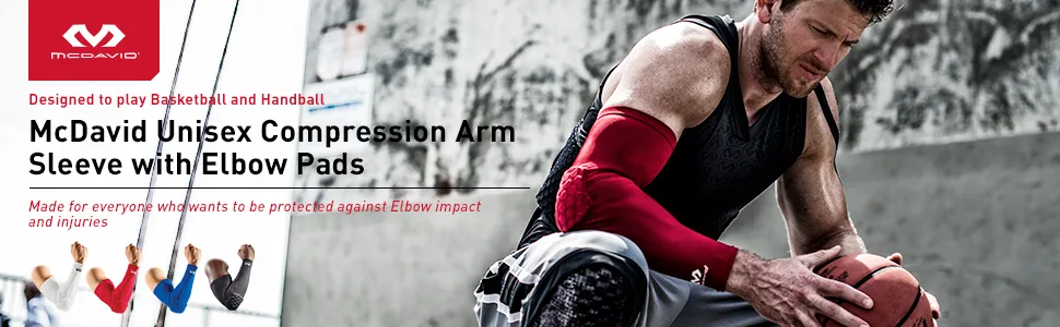 McDavid Compression Arm Sleeve with Padding for men and women White S - Arm Sleeve Elbow Sleeve Elbow Pad + Basketball, Handball, American Football, Volleyball, Compression