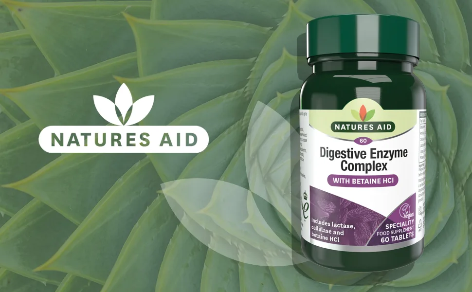 Natures Aid Digestive Enzyme Complex with Betaine Hydrochloride Vegan 60 Tablets - Digestive Enzyme Complex